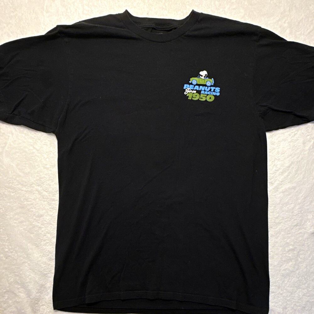 Peanuts Snoopy Racing Graphic T-Shirt Black Size L 100% Cotton